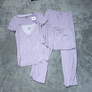 Live 2 Lounge Women's XS 4PC Ribbed Pointelle Set Purple h0068